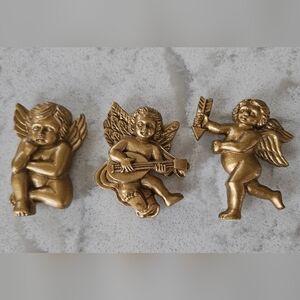 2" Gold Cherub Angels Magnets Set of Three Cupid Music Baby Holiday